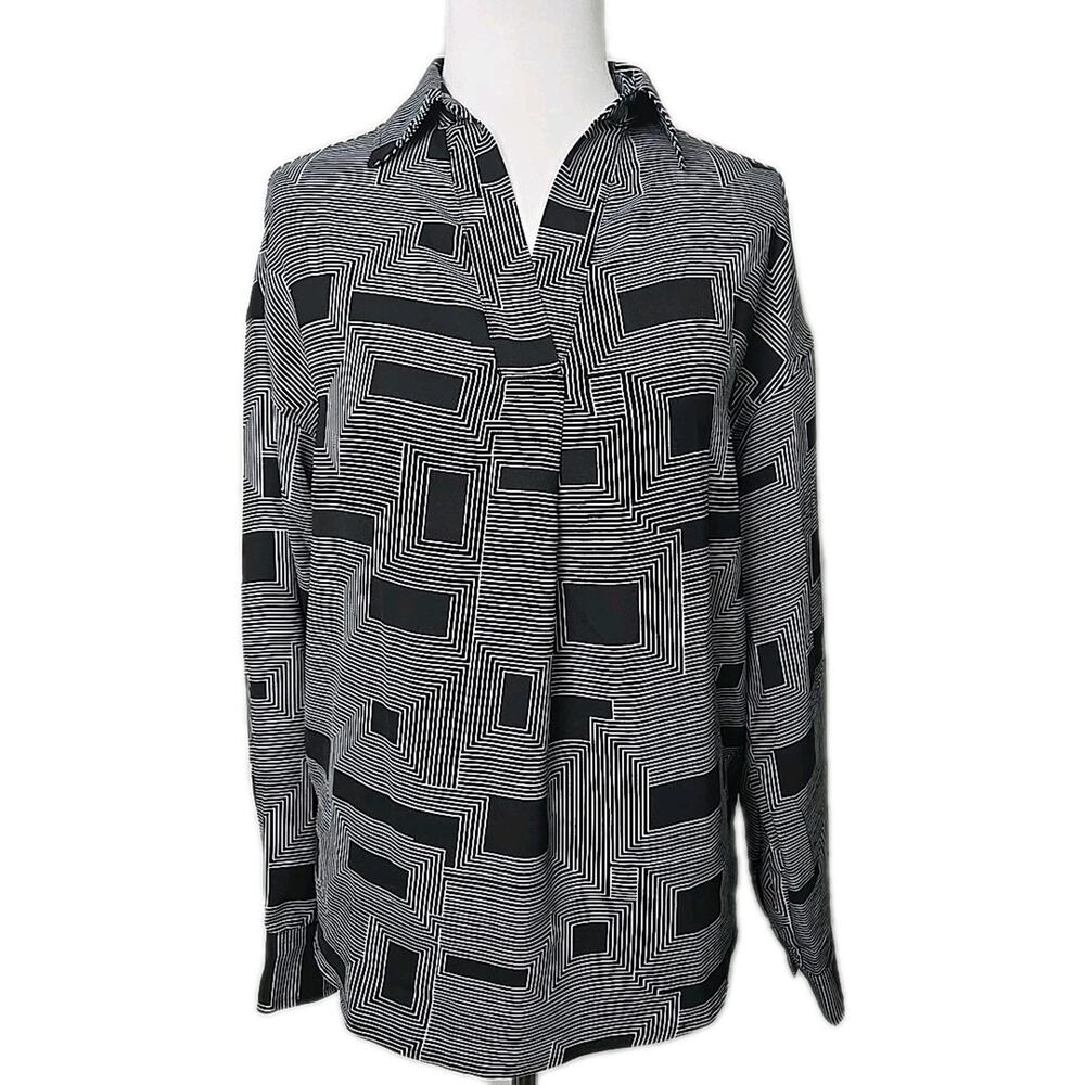 Rafaella Black Checkered Oversized Blouse XS Extra Small Long Sleeve